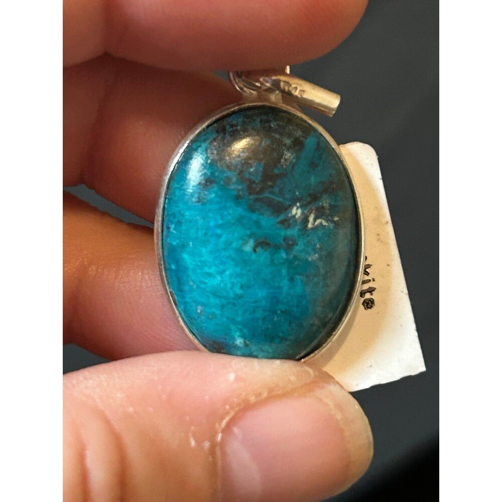 925 Sterling Silver Oval Shattuckite Pendant - Picture 3 of 12